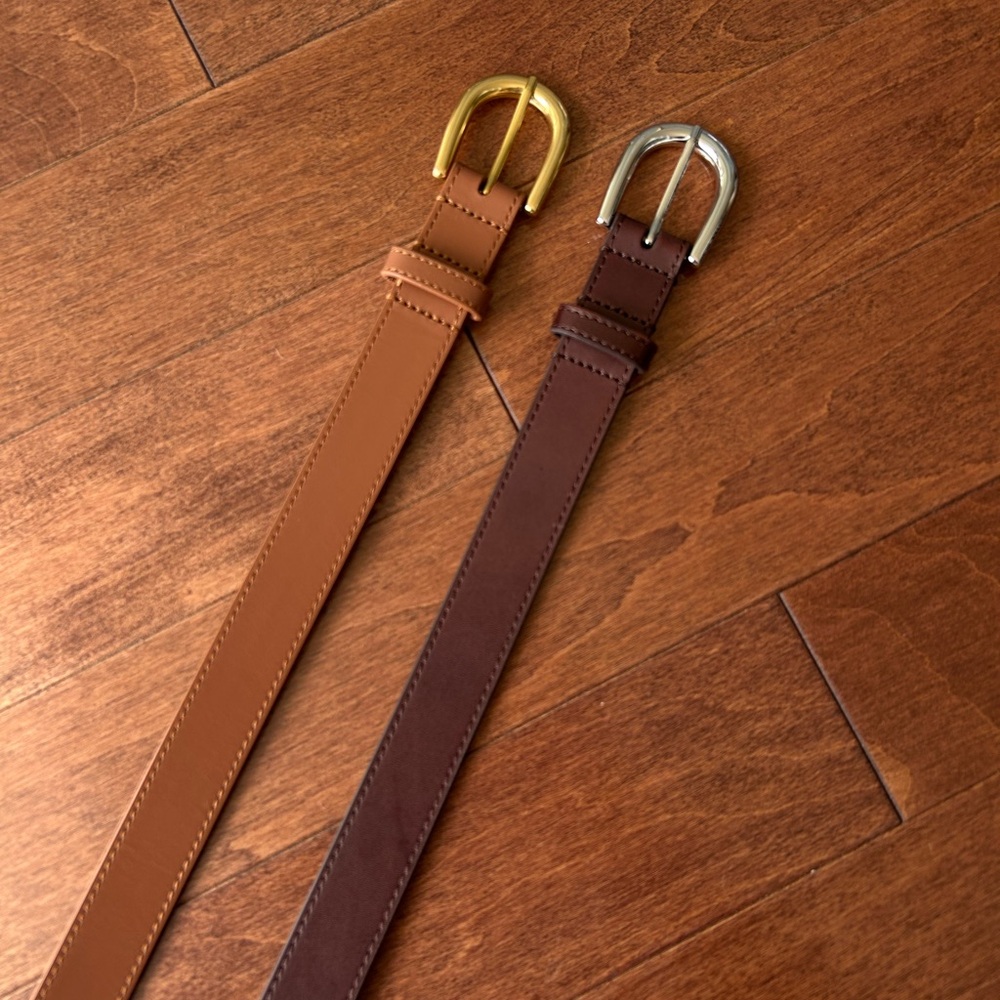Aritzia Women's Tan and Brown Belts with Gold and Silver Buckles